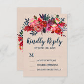 Carte de réponse Boho Red Floral RSVP (Devant / Derrière)