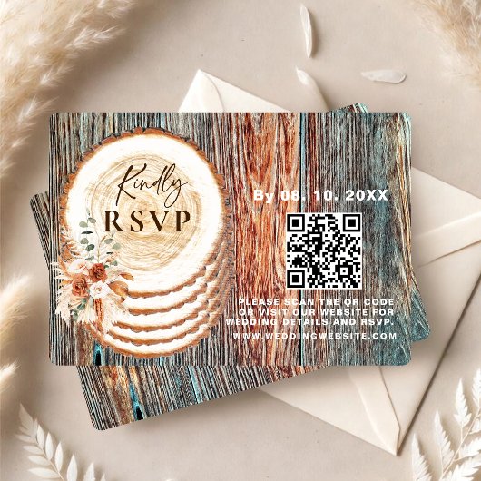 Carte de réponse Boho Rustique en tranche de bois