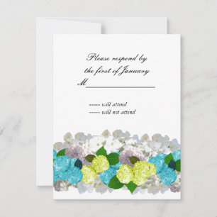 Carte de réponse Bouquet de fleurs turquoise et ja