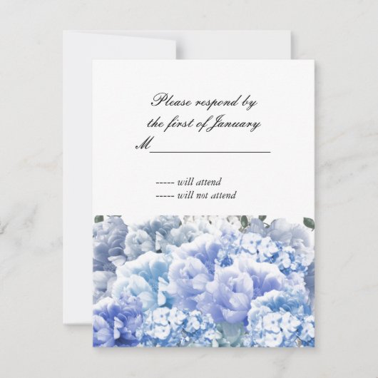 Carte de réponse Bouquet Monochrome Bleu de Fleurs (Devant)