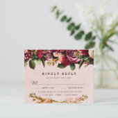 Carte de réponse Bourgogne et rose blush (Debout devant)