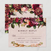 Carte de réponse Bourgogne et rose blush (Devant / Derrière)