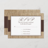 Carte de réponse Brown de Burlap rustique (Devant / Derrière)