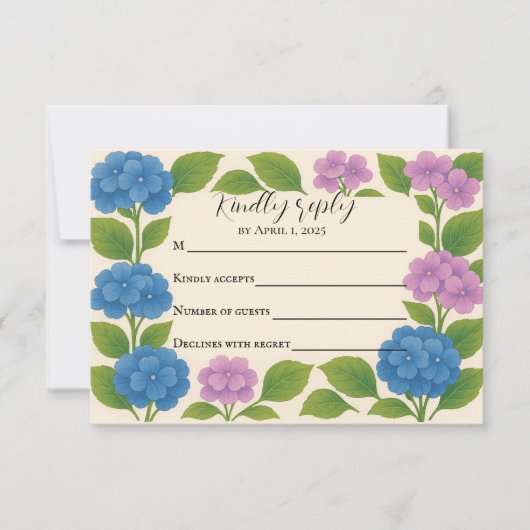 Carte de réponse Budget Hydrangea Violette/Bleue (Devant)