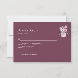Carte de réponse Burgundy Mason Jar avec fleurs