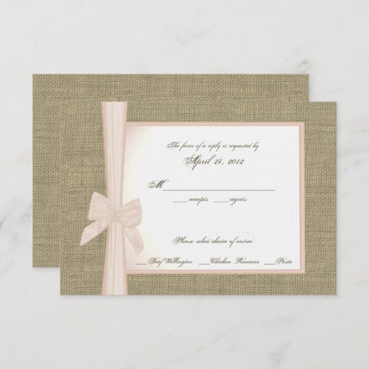 Carte de réponse Burlap et Blush Bow (Devant / Derrière)