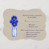 Carte de réponse Burlap Rustic Blue Mason Jar (Devant / Derrière)