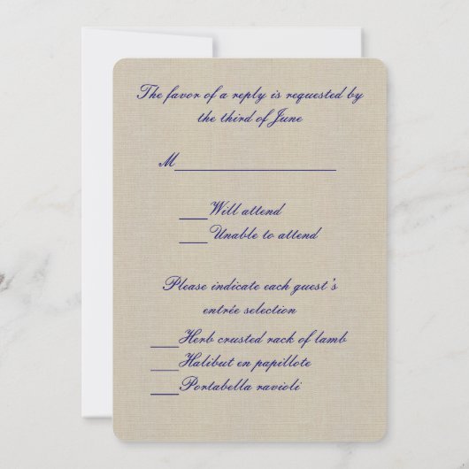 Carte de réponse Burlap Rustic Blue Mason Jars (Dos)