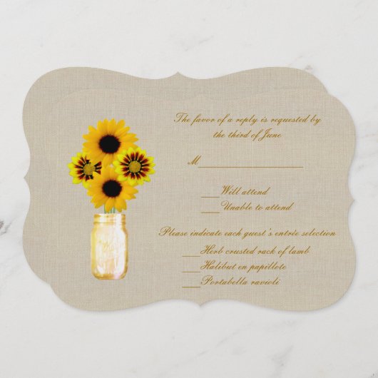 Carte de réponse Burlap Rustique Mason Jaune (Devant / Derrière)