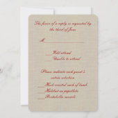 Carte de réponse Burlap Rustique Mason Rouge (Dos)