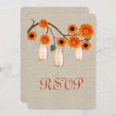 Carte de réponse Burlap Rustique Orange Mason Jars (Devant / Derrière)