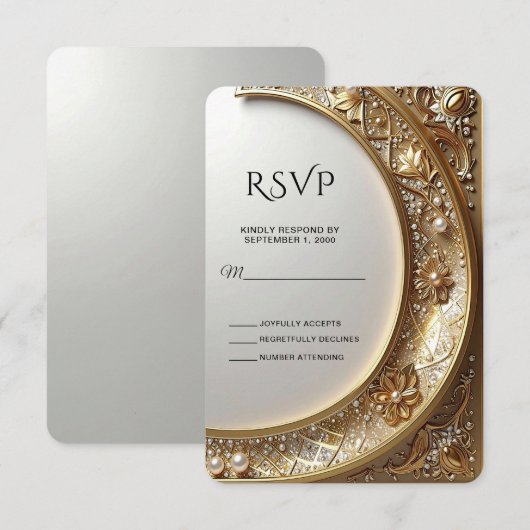 Carte de réponse Cadre Orné Doré RSVP (Devant / Derrière)