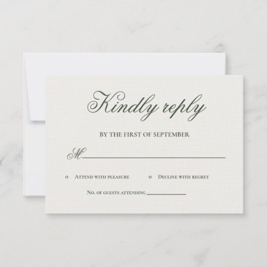 Carte de réponse calligraphiée avec verdure vert f (Devant)