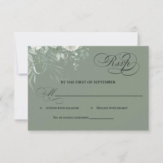 Carte de réponse calligraphiée avec verdure vert s (Devant)
