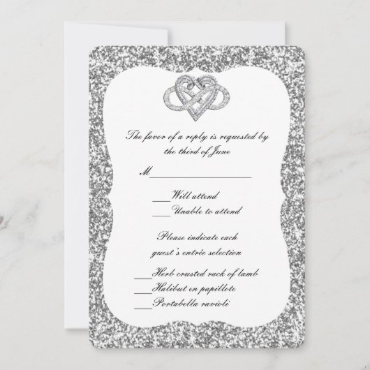 Carte de réponse cardiaque Silver Parties scintill (Devant)