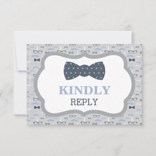 Carte de réponse, carte RSVP, Cravate Bow, bleu, g (Devant)