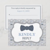 Carte de réponse, carte RSVP, Cravate Bow, bleu, g (Devant / Derrière)
