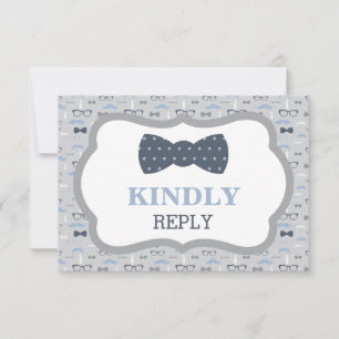 Carte de réponse, carte RSVP, Cravate Bow, bleu, g