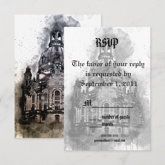 Carte de réponse Cathédrale à l'aquarelle (Devant / Derrière)