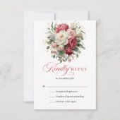 Carte de réponse chic boho florale rouge et blanc (Devant)