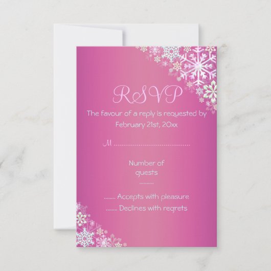 Carte de réponse chic flocon de neige rose vif (Devant)
