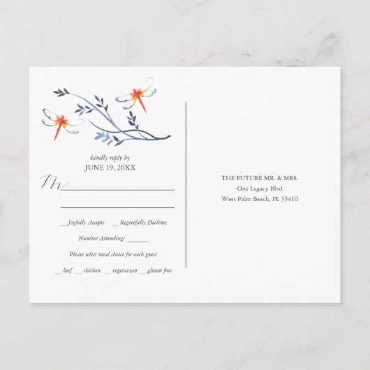 Carte de réponse Choix de repas de mariage (Dos)