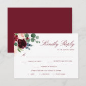 carte de réponse choix de repas floral bordeaux et (Devant / Derrière)