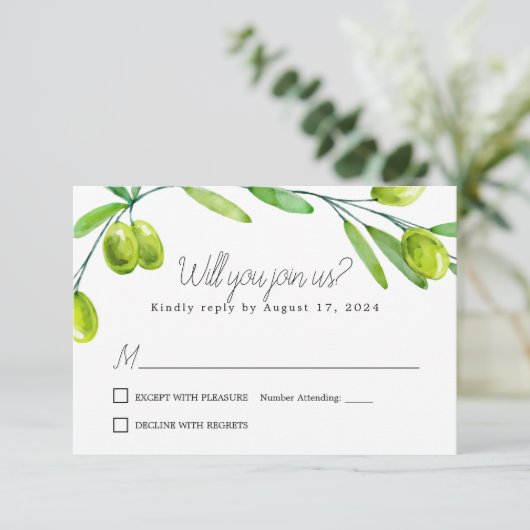 Carte de réponse classique Olive Branch Script (Debout devant)