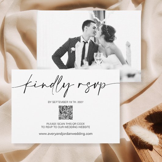 Carte de réponse Code QR | RSVP Noir & Blanc Photo