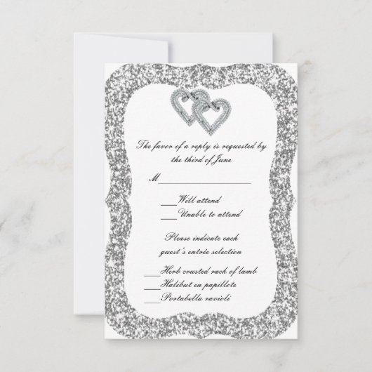 Carte de réponse Cœurs de diamant Paillettes argen (Devant)