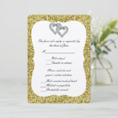 Carte de réponse Cœurs de diamant paillettes dorée (Debout devant)