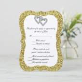 Carte de réponse Cœurs de diamant paillettes dorée (Debout devant)