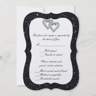 Carte de réponse Cœurs de diamant paillettes noire