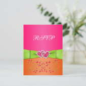 Carte de réponse Cœurs Fleuris Rose Orange Lime Un (Debout devant)