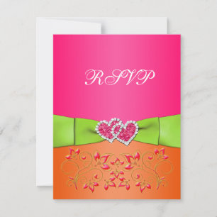 Carte de réponse Cœurs Fleuris Rose Orange Lime Un
