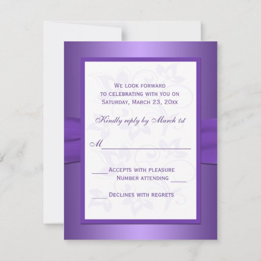 Carte de réponse cœurs joints floraux violet et bl (Dos)