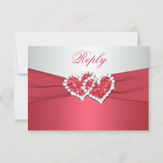 Carte de réponse Cœurs unis Rose corail et Gris (Devant)