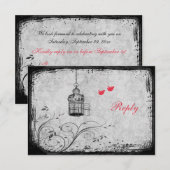 Carte de réponse Colombes et Cage à Oiseaux Rouge  (Devant / Derrière)