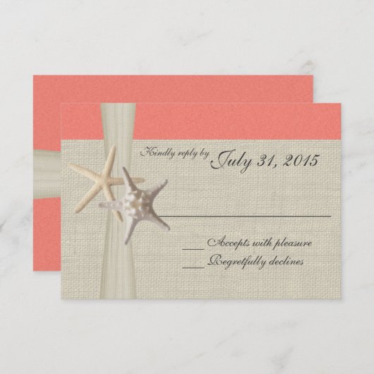 Carte de réponse Coral Beach et Burlap (Devant / Derrière)