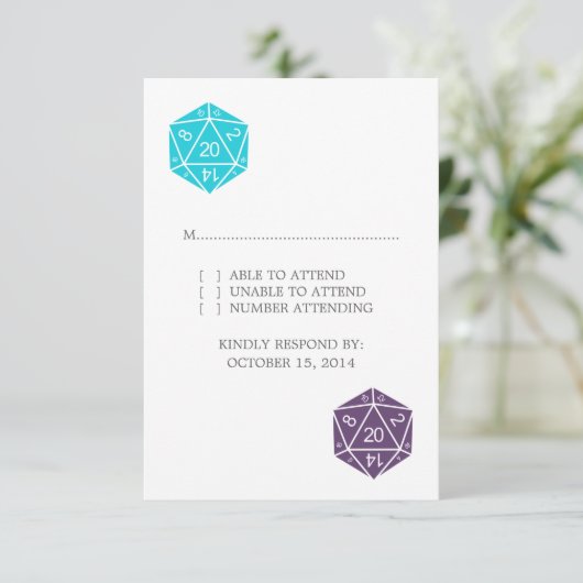 Carte de réponse D20 turquoise/violette (Debout devant)