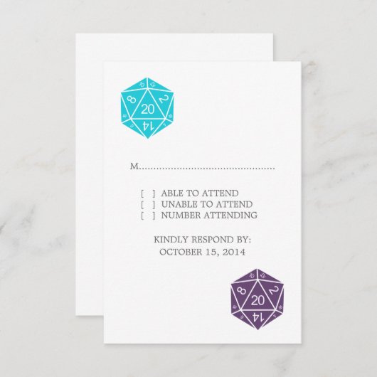 Carte de réponse D20 turquoise/violette (Devant / Derrière)
