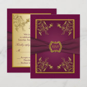 Carte de réponse damas vin de prune et médaillon d (Devant / Derrière)