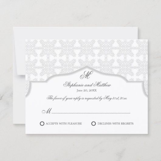 Carte de réponse Damask Monogram Silver Grey (Devant)