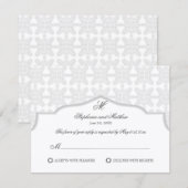 Carte de réponse Damask Monogram Silver Grey (Devant / Derrière)