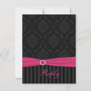 Carte de réponse Damassé Gris Rose Noir à Rayures