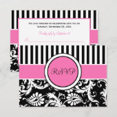 Carte de réponse damassée à rayures noires et blan (Devant / Derrière)