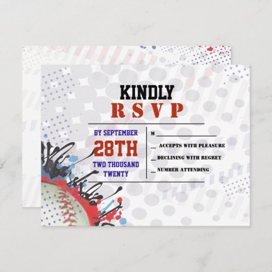 Carte de réponse de Baseball Splatter Bar Mitzvah (Devant / Derrière)