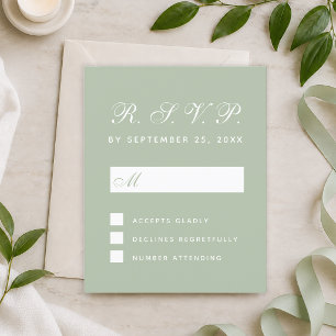 Carte de réponse de budget RSVP vert sauge calligr