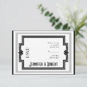 Carte de réponse de cadre Art déco noir blanc arge (Debout devant)