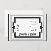 Carte de réponse de cadre Art déco noir blanc arge (Devant / Derrière)